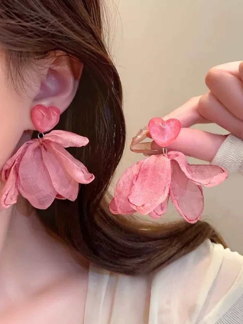 4/$15 Pink Heart Floral Drop Earrings